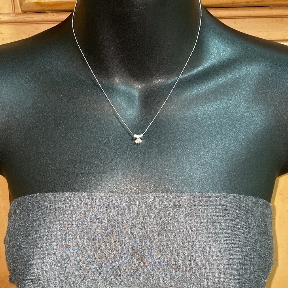 Vintage Solid White Gold 18K Natural Diamond Solitaire Pendant 14K Bead Necklace - Picture 5 of 16
